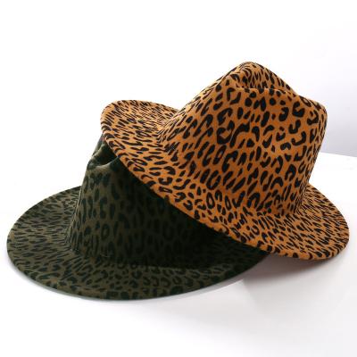 China Autumn and winter leopard print jazz hat men PUNKS STYLE new fashion British retro parasol felt hat gentleman stylish wool top hat for sale