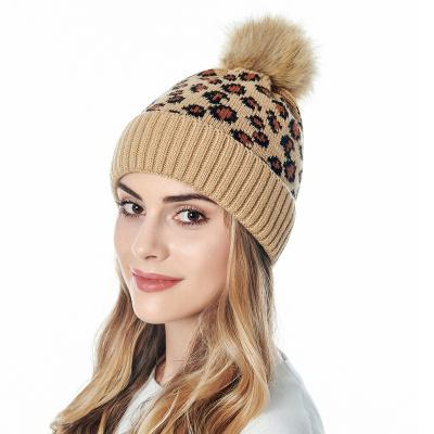 China COMMON new winter knitted hats Korean version wholesale warm winter thickened hair ball hats direct selling leopard print woolen hats large for sale