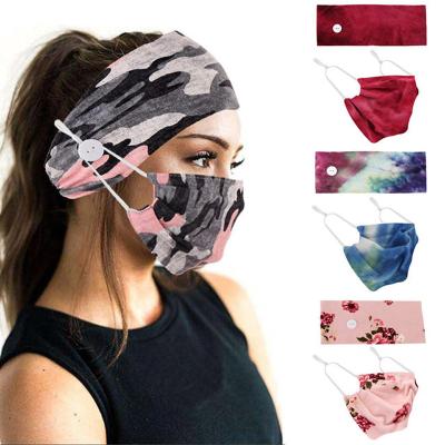 China Wholesale Fashion Link Dyed Cotton Button Anti-Run Headband Masking 2 Pcs Set Headscarf Accessories Yoga Soft Sports Elastic Headband for sale