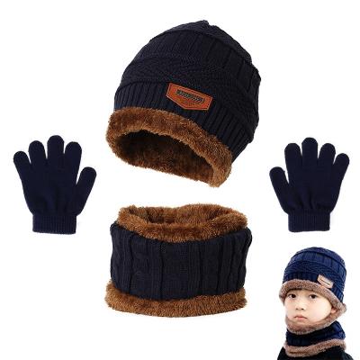 China 2022 New Arrivals COMMON Warm Plush Wool Knitted Winter Hats Scarf Gloves 3 Pcs Costume Accessories For Kids for sale