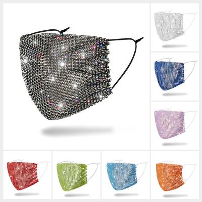 China Other fashion facemask printed design rhinestone 2021 bling crystal face mask for party decoration for sale