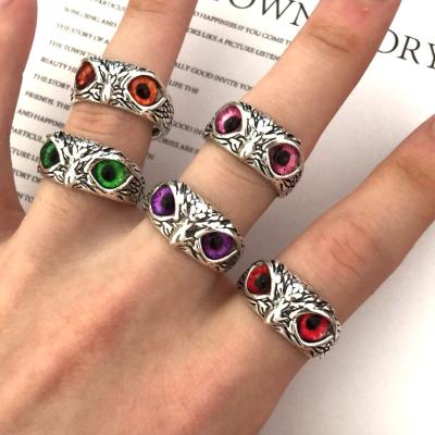 China GOGO FASHIONABLE Best Seller Antique Amazon JEWELRY Silver Plated Colorful Owl Eyes Rings for Men and Women for sale