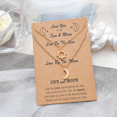 China GOGO JEWELRY 2 PCS Set Trendy Moon And Sun Gold Plating Stianless Steel Necklaces With Card For Women Jewelry for sale