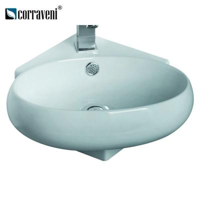 China Modern Ceramic Sink Basin Wall-hung Bathroom Ceramic Oval Shape Washbasin Ceramic Basin for sale