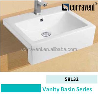 China New modern design sanitaryware art basin semi recessed ceramic basin for sale