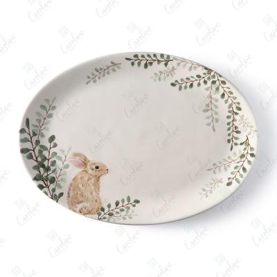 China Custom Viable Easter Dinner Color Oval Flat Plates for sale