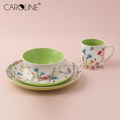 China Viable Custom Ceramic Hand Painted Flower Porcelain Dinner Dishes Bowls Cups Sets for sale