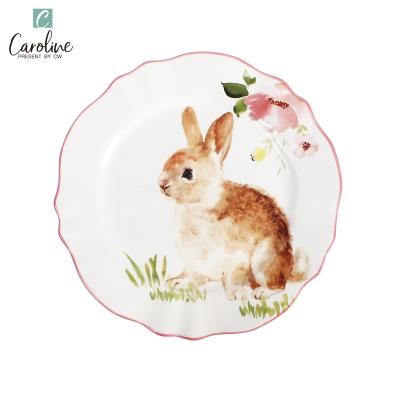 China Easter Bunny Pottery Plate Spring Plate Viable Ceramic Dish Spring for sale