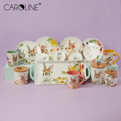 China Bunny Dinner Crocery Dinning Plates Sustainable Ceramic Dinnerware Set for sale