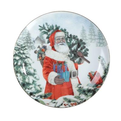 China Viable Design Dish Freestanding Christmas Round Cake Dessert Tableware Ceramic Decorative Plate for sale