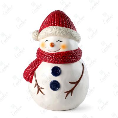 China ODM Design Customized Ceramic Snowman Christmas Cookie Jar With Lid for sale