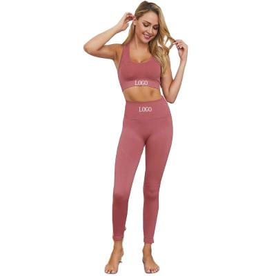 China Breathable Custom Sets Workout Yoga Clothes Seamless Fitness Yoga Leggings Gym Tights And Sports Bra Set For Women for sale