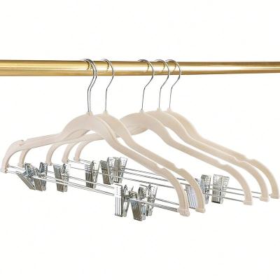 China 2021 velor material luxury hangers 30 packs flocking anti slip hanger velor cheap hanger with clips for sale