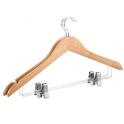 China Wholesale Daily Life Clothing Pants Clips Wooden Suit Coat Hangers Hotel Hanger With Clip for sale