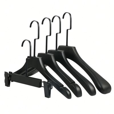 China Durable High Quality Dark Black Luxury Coat Clothes Wooden Hanger Rack for sale