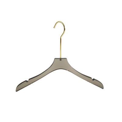 China Luxurious transparent gray acrylic coat hanger 2021 new style durable with gold or gun black hook for sale