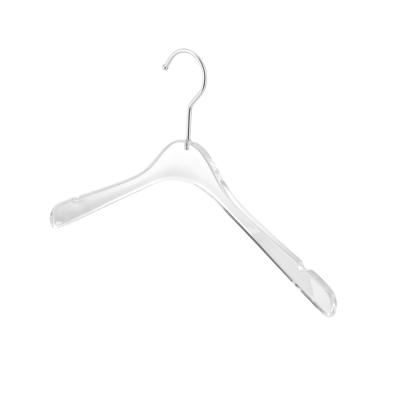 China Clear Garment Hotel Bedroom Sheer Acrylic Cloth Hanger with Non-Slip Notches for Dresses Suit for sale