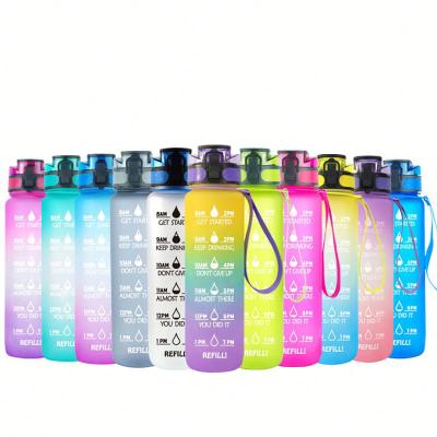 China Sustainable Hot Sale Sports Fitness Workout Tritan Plastic Water Bottle With Time Markings Measures 1000ml Motivational Water Bottle for sale