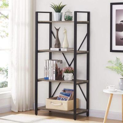 China Customized Popular Nordic Modern Industrial Ladder Extendable Steel Frame 4 Tier Wooden Shelf Book Shelves For Home for sale