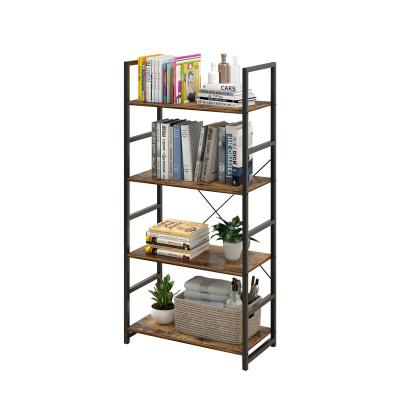 China Expandable Factory OEM/ODM Wooden 4 Tier Ladder Storage Shelving Custom Industrial Book Shelves For Living Room for sale