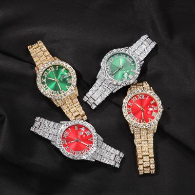 China Day/Date Diamond Set Watch Hip Hop Shape Big Dial Quartz Sky Star Diamond Watch for sale