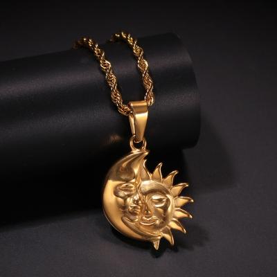 China Hiphop Hip Hop Stainless Steel Necklace Sun God Moon God Gold Men Necklace Pendants for sale