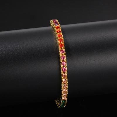 China Hiphop Hip Hop Personality 4mm Alloy Color Diamond Tennis Chain Stylish Men Bracelet for sale