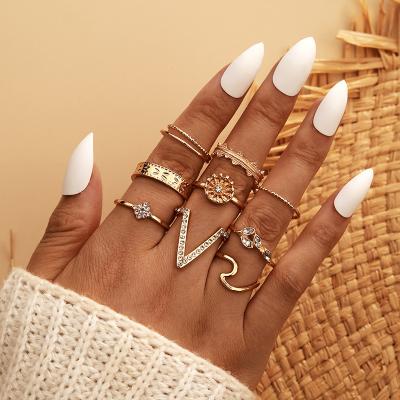 China BOHEMIA High Quality Latest Fashion New Design Bohemian Alloy Gold Plated Rings Set Jewelry Women Accessories for sale