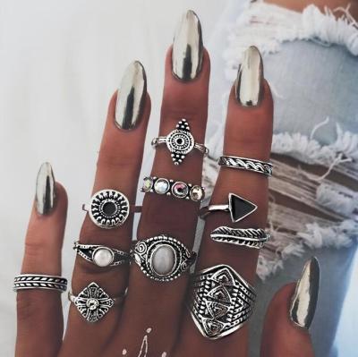 China Hot Sale New Fashion BOHEMIA Vintage Design Latest Bohemian Silver Plated Ring Set Jewelry Women Accessories for sale