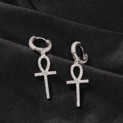 China Hip-hop hot punk Diamond Cross Zircon Earrings punk sale 2021 fashion stud earrings for sale