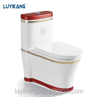 China L878 Double-flush golden red&white colored WC ceramic toilet ware price saudi china sanitary ware toilet for sale