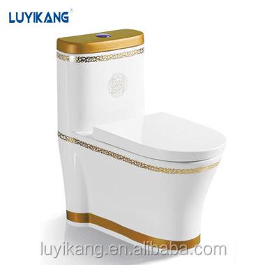 China L878 Gold Colored Double-Flow Toilet Washdown WC Toilet Bathroom Designs Siphonic White Oval Two Piece WC Toilet for sale