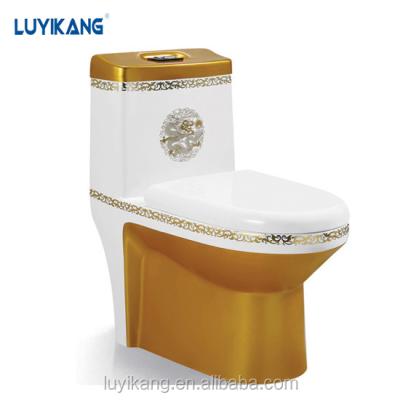 China WC Siphonic Toilet Design Fashion Design Fashion Edoo Double-flush L880 Gold Ceramic Toilet Bowl Toilet Sets for sale