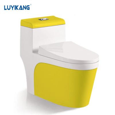 China L868 Yellow Double-flush type Italy WC one pcs washroom color manufacturer in modern square china toilet for sale