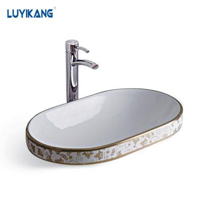 China L70SG China Viable Popular Design Round Shape With Ceramic Sink Bathroom Gold Color Art Ceramic Basin for sale