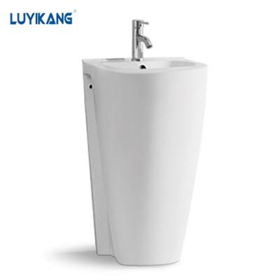 China L732 Round One Piece Round Hotel Bathroom Floor Stand Hot Selling Ceramic Pedestal Wash Basin for sale