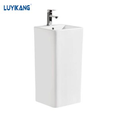 China L7004 Square Shape Floor Standing Bathroom Ceramic Pedestal Wash Basin for sale