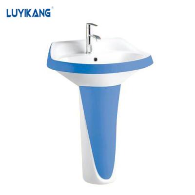 China Sanitary Ware L2474C20 Chaozhou Viable Ceramic Sinks Factory New Blue Colored Ceramic Pedestal Wash Basin for sale