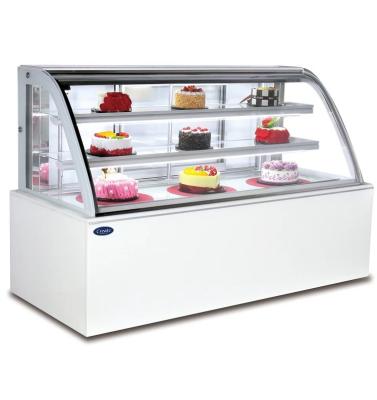 China Single-temperature A-curved cupcake cabinet with customizable patterns and colors used in cake shops to display cakes and desserts for sale