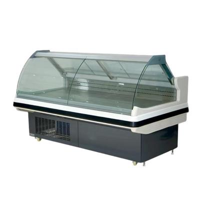 China Single-temperature Supermarket Large Arc Seafood Meat Display Refrigerator Cooked Food Open Glass Display Cabinet for sale