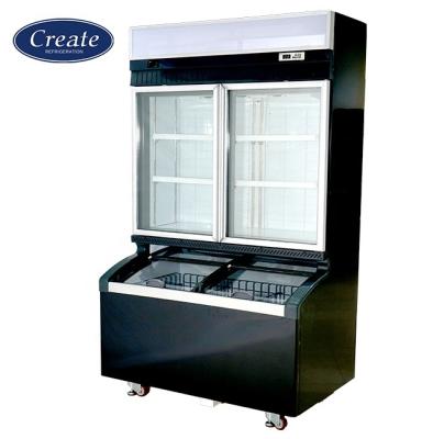 China Single-temperature supermarket display glass door freezer: commercial wall mounted combination freezer used to refrigerate vegetables and meat for sale