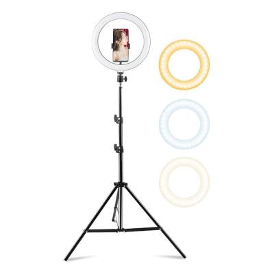 China Wholesale Beauty 10 Inch Selfie LED Ring Light With Tripod Stand Optional Bracket Position Mobile Phone For Live Stream Makeup Youtube Video for sale