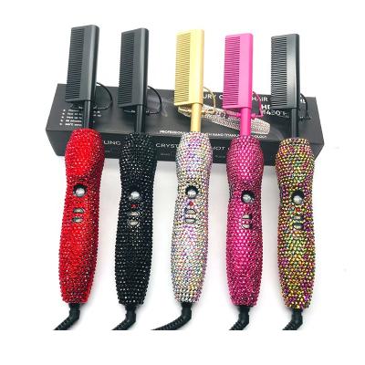 China Factory Wholesale Electric Curling Crystal Diamond Hot Comb Hair Straightener and Pressing Comb 450 Degree for sale