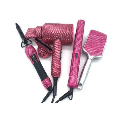 China Outdoor Hairdressing Tools Gift Set Flat Iron Hair Straightener and Crystal Bling Flat Brush and Hair Dryer Set for sale