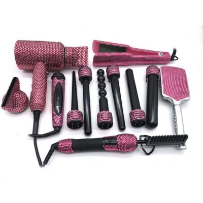 China Outdoor Professional Hair Dryer and Flat Iron with Wand Set Curling Luxury Bling Set for sale