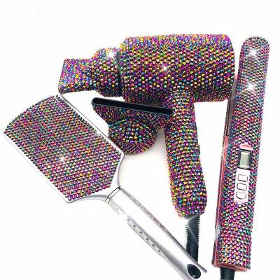 China Ionic Hairdressing Tools Gift Set Flat Iron Hair Straightener and Bling Crystal Brush and Dryer Set for sale