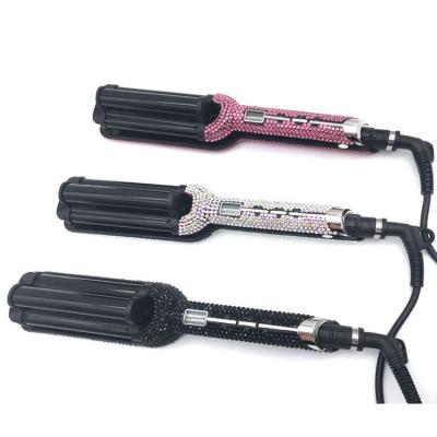 China Ceramic Coating 3 Barrel Crimper Ceramic Iron Diamond Curling Iron Hot Tools Deep Wave Hair Waver for sale