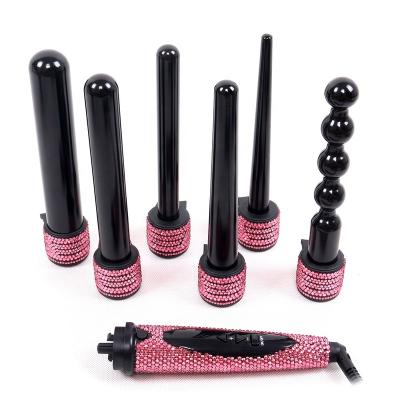 China Wave Hair Curling Professional Hot Tools Hair Curler Interchangeable Salon Equipment 6 in 1 Bling Crystal Curling Magic Wands for sale