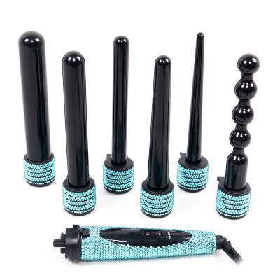 China Multi Function 6 Hair Curling Custom Hair Curler Interchangeable Barrels 450 Degree Rhinestone Ceramic Curling Wand for sale