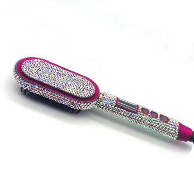 China 2022 Hot Selling Hotel Increased Ceramic Flat Iron Bling Diamond Electric Hair Straightener Brush for sale